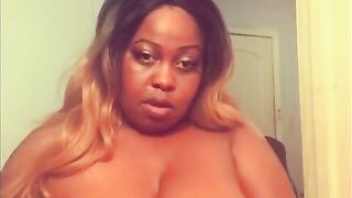 Ebony BBW Huge Ass and Tits Oiled Up and Sucking the life out of dildo